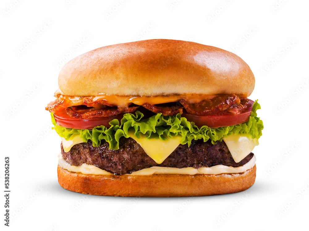 fresh tasty burger isolated on transparent background - obrazy, fototapety, plakaty 