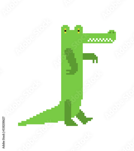 Crocodile Pixel art. 8 bit croc. pixelated alligator Vector illustration