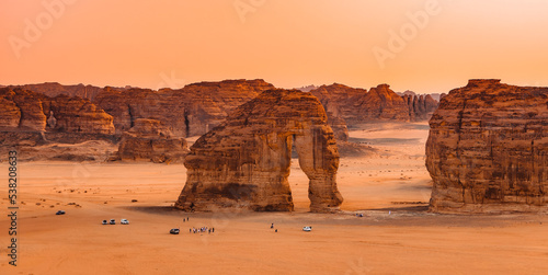 The famous Elephant Rock and it's surrounding valley in the desert. An image from Al Ula, Saudi Arabia. photo