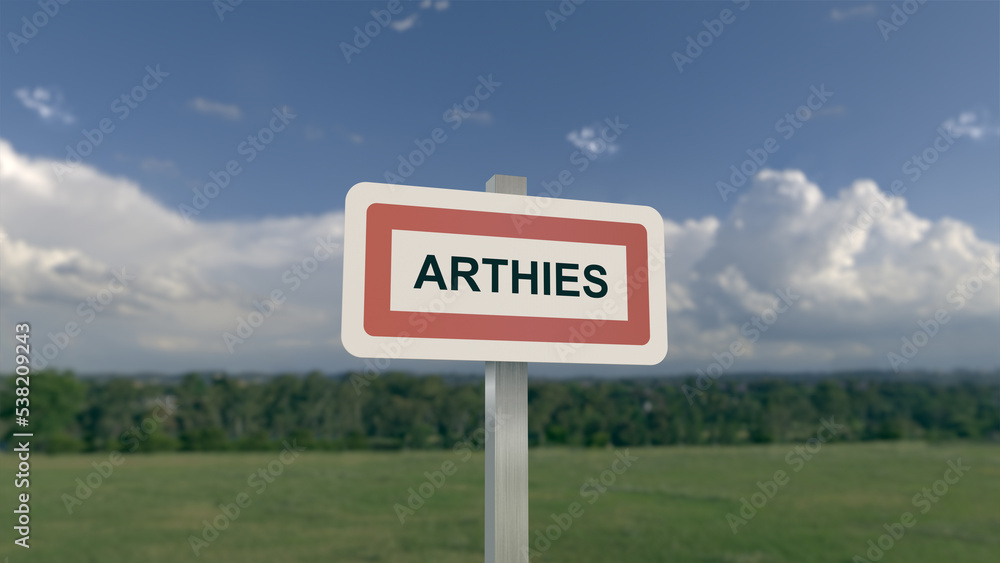 Panneau de la ville de Arthies. Entrée dans la municipalité.