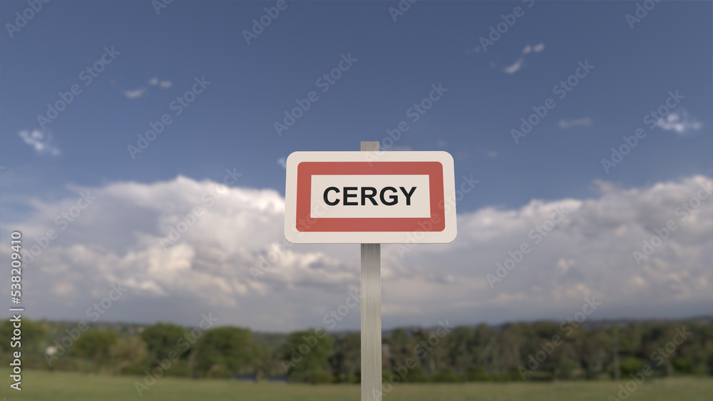 Panneau de la ville de Cergy. Entrée dans la municipalité. Panneau de la ville de Cergy. Entrée dans la municipalité.