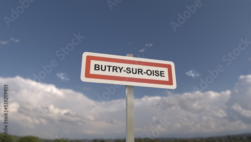 Panneau de la ville de Butry-sur-Oise. Entrée dans la municipalité.