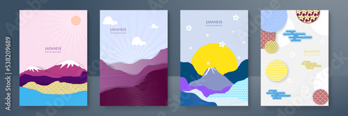 minimalist curve asian Japanese lines shape flyer set