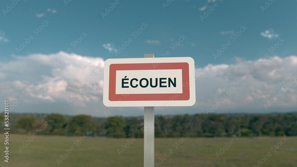 Panneau de la ville de Écouen. Entrée dans la municipalité.