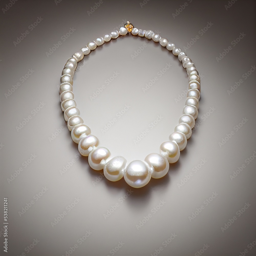 Shiny realistic white pearl necklace on light background Shiny realistic white pearl necklace on light background