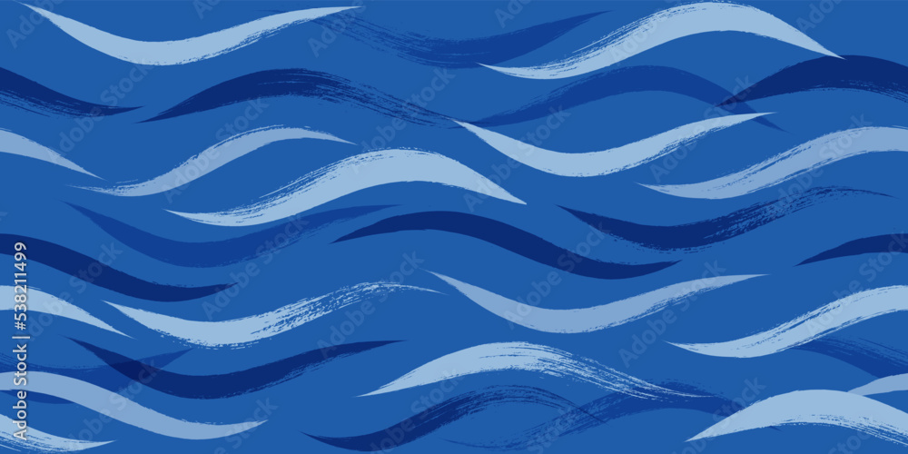 Seamless Wave Pattern, Blue wavy brush stroke. Hand drawn water sea vector background. curly paint lines, watercolor illustration Seamless Wave Pattern, Blue wavy brush stroke. Hand drawn water sea vector background. curly paint lines, watercolor illustration