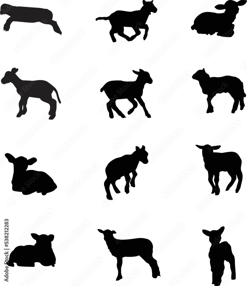 A vector collection of lamb silhouettes for artwork compositions
