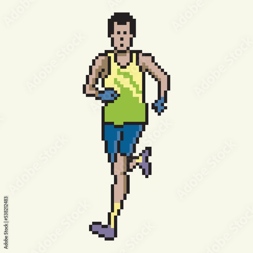 a man running in a marathon  with pixel art.