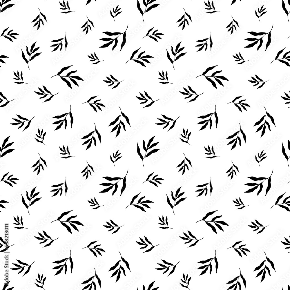 Seamless tropical leaf pattern. Black and white botanical pattern. Floral digital paper in a minimalistic Scandinavian style. Seamless tropical leaf pattern. Black and white botanical pattern. Floral digital paper in a minimalistic Scandinavian style.