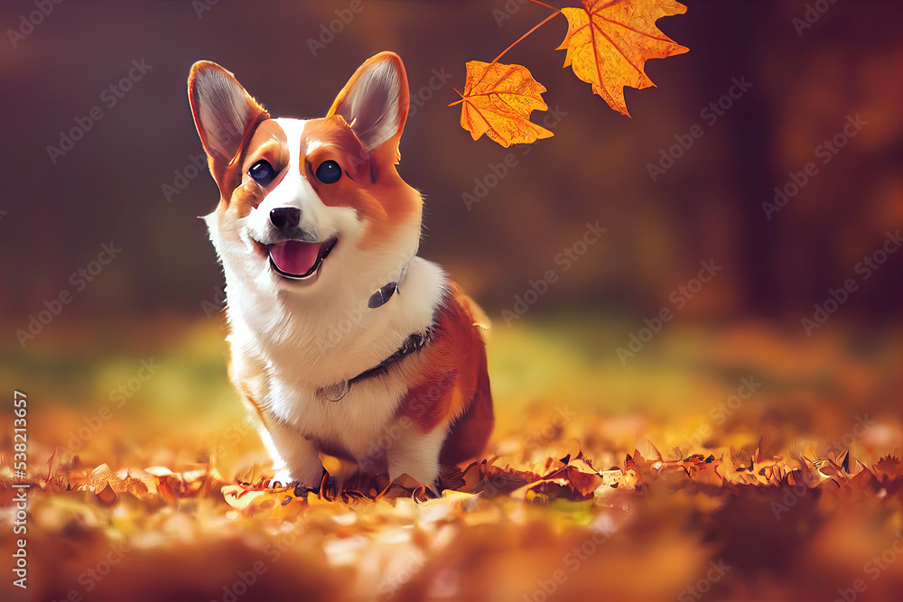 Corgi playing in the autumn Generative AI Corgi playing in the autumn Generative AI
