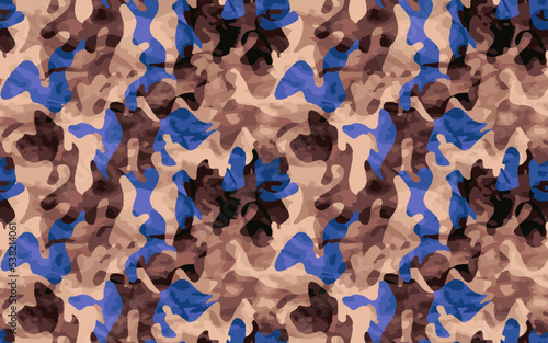 Full seamless watercolor camouflage texture print pattern. Usable for Jacket Pants Shirt and Shorts. Army textile fabric. Unique tie dye military camo. Vector illustration.