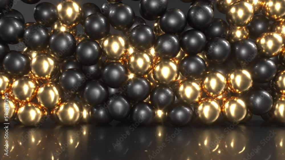 Black gold soft spheres on black surface intro minimal motion computer graphics 4k Black gold soft spheres on black surface intro minimal motion computer graphics 4k
