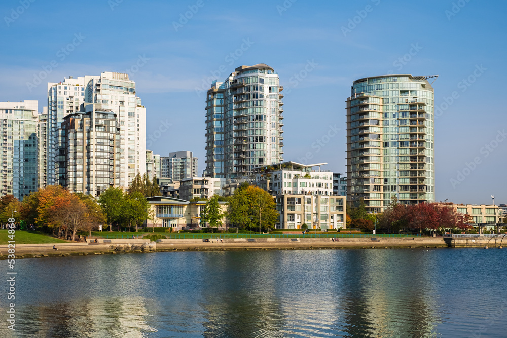 Beautiful view of Vancouver skyline British Columbia, Canada in sunny autumn day