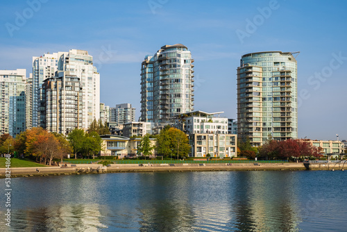 Beautiful view of Vancouver skyline British Columbia, Canada in sunny autumn day