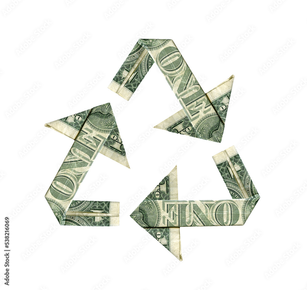 Isolated oragami folder dollar bills in a recycle symbol shape Stock Photo Adobe Stock