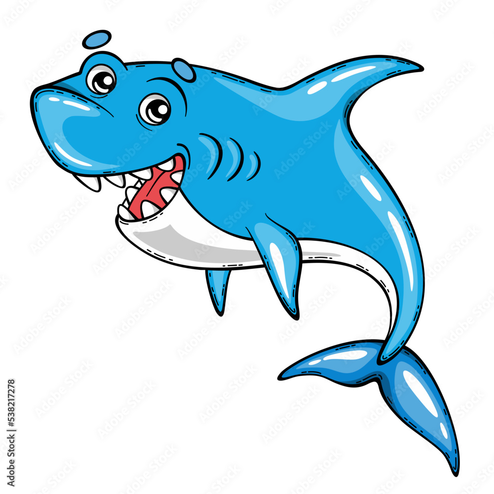 Fototapeta premium Cartoon cute shark. Isolated vector illustration.