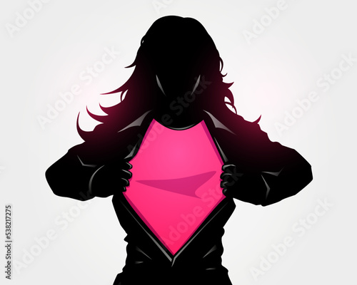 Silhouette Of Women With Blank Shirt Transform To Female Superhero