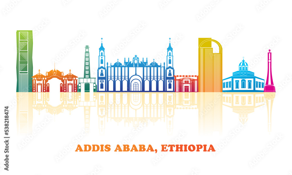 Colourfull Skyline panorama of city of Addis Ababa, Ethiopia - vector illustration