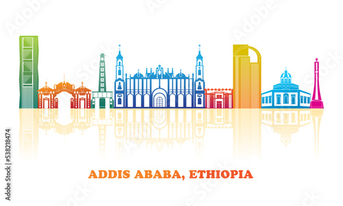 Colourfull Skyline panorama of city of Addis Ababa, Ethiopia - vector illustration