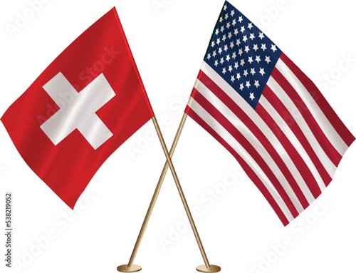 Switzerland,US flag together.American,Switzerland waving flag together.