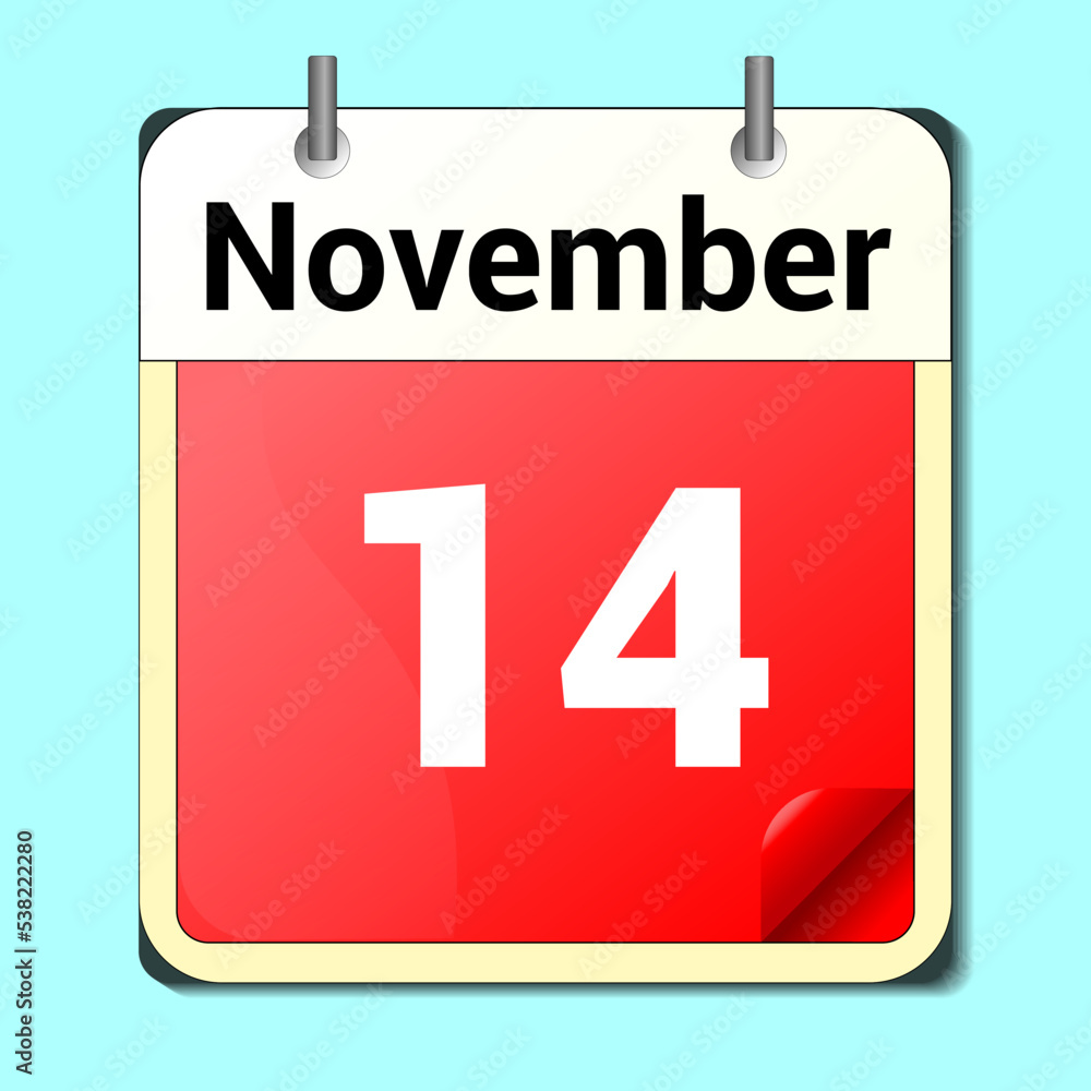 day on the calendar, vector image format, November 14 day on the calendar, vector image format, November 14