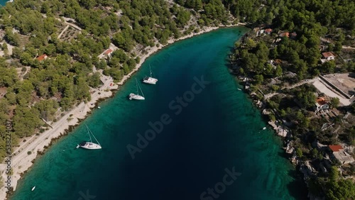 Wallpaper Mural Aerial shot of Beautiful bay in Croatia full of parked sailboats, sunny day Torontodigital.ca