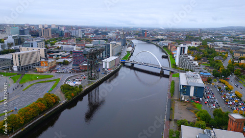 Flight over River Clyde in Glasgow - aerial view - travel photography photo