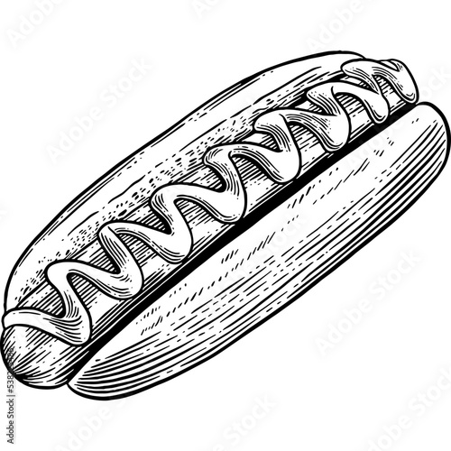 Hand drawn Hotdog Bun Sandwich Sketch Illustration