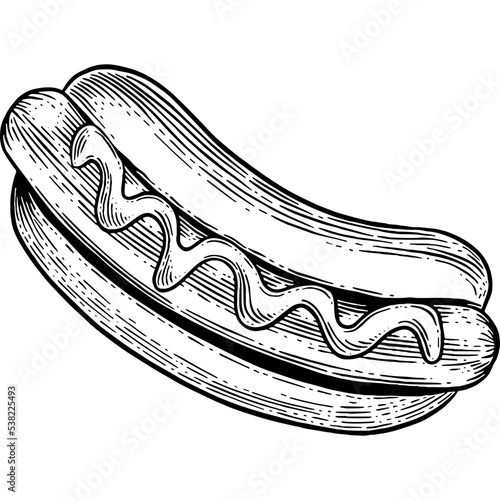 Hand drawn Hotdog Bun Sandwich Sketch Illustration