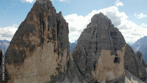 Aerial views of Tre Cime de Lavaredo in the Italian Alps