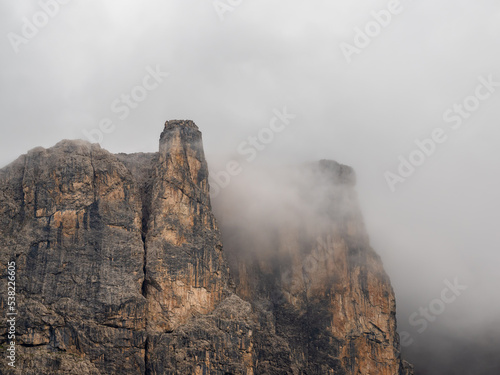 A dramatic cloudy scene in Dolomite mountains in Corvara  Alta Badia  Italy
