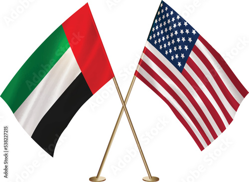 United Arab Emirates,US flag together.American,UAE waving flag together