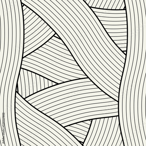 Seamless pattern with striped tapes. Monochrome abstract background. Vector thin linear tapes.