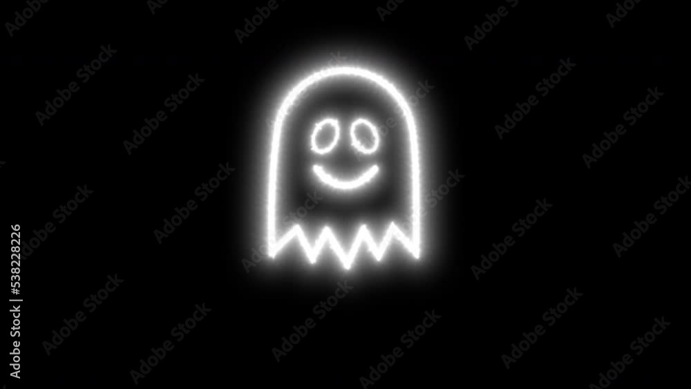 Funny flying Halloween ghost isolated on black background, white glowing halloween element. Funny flying Halloween ghost isolated on black background, white glowing halloween element.