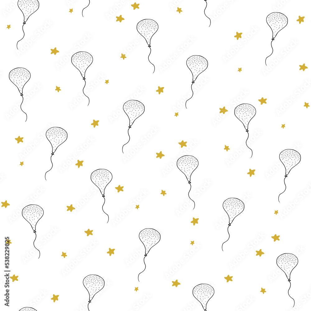 Happy Birthday doodle balloons vector seamless pattern.