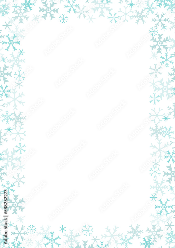 Fototapeta premium シンプルで綺麗な手描きの雪の結晶のフレームイラスト
