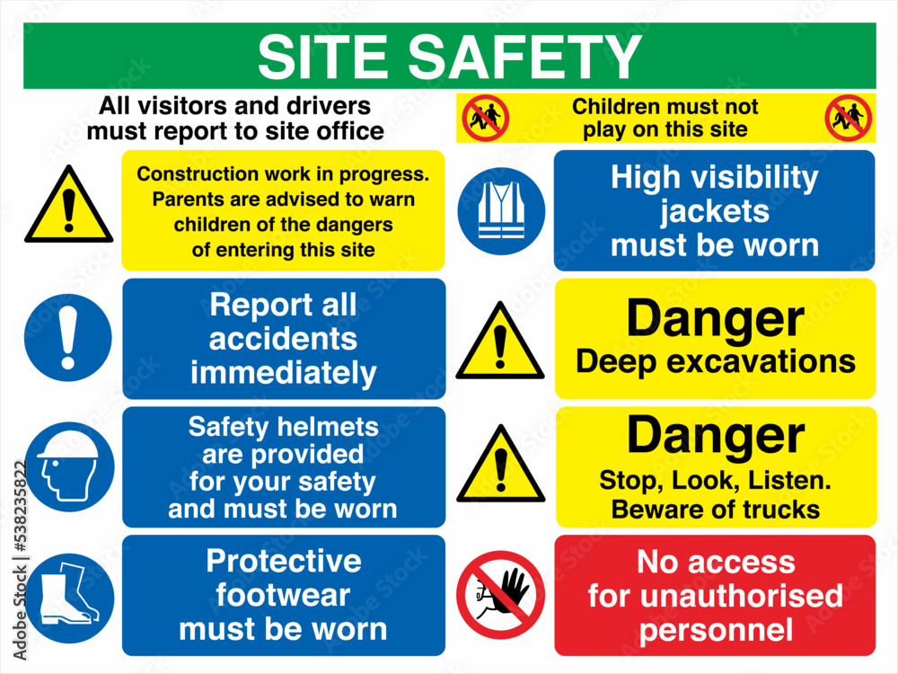 Site Safety Warning Sign Notice Boards ISO 7010 Dangerous Site All