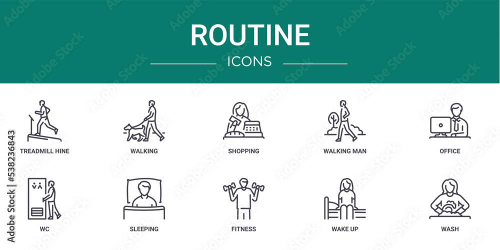 Vetor de set of 10 outline web routine icons such as treadmill hine ...