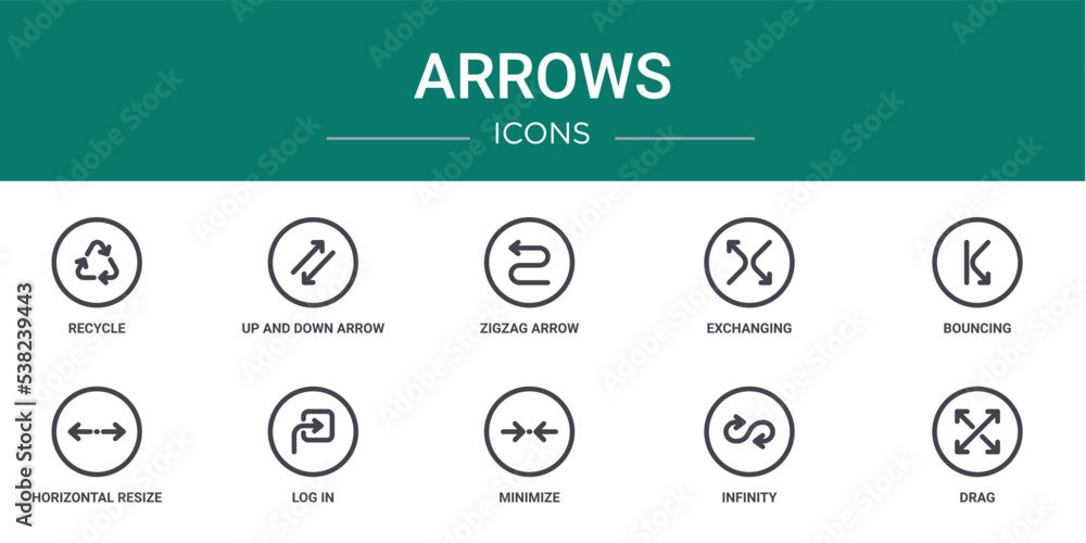 set of 10 outline web arrows icons such as recycle, up and down arrow ...