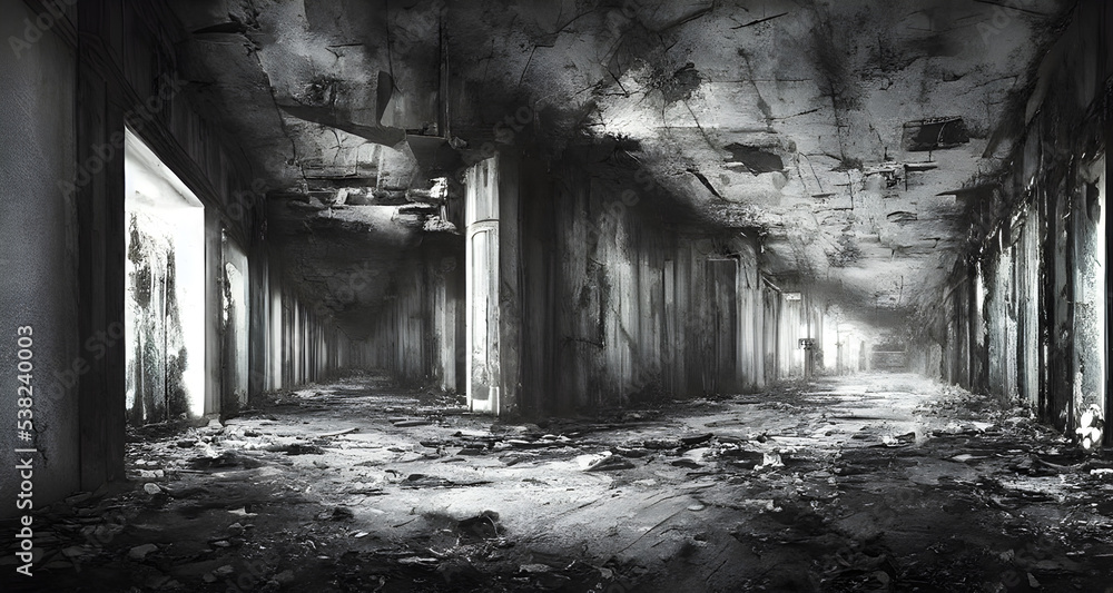Illustration Interior of Building, Abandoned, Grunge