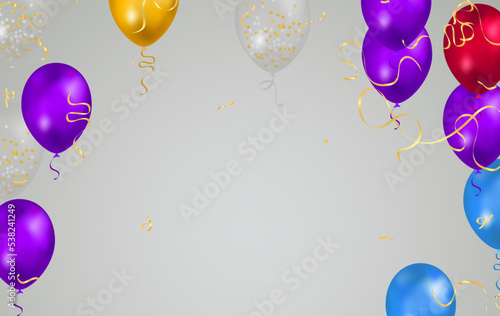 Happy birthday vector Celebration party banner foil confetti and and glitter balloons.with confetti helium balloon