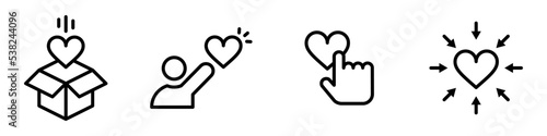 Conjunto de icono de donación. Corazón. Símbolo de amor. Ilustración vectorial