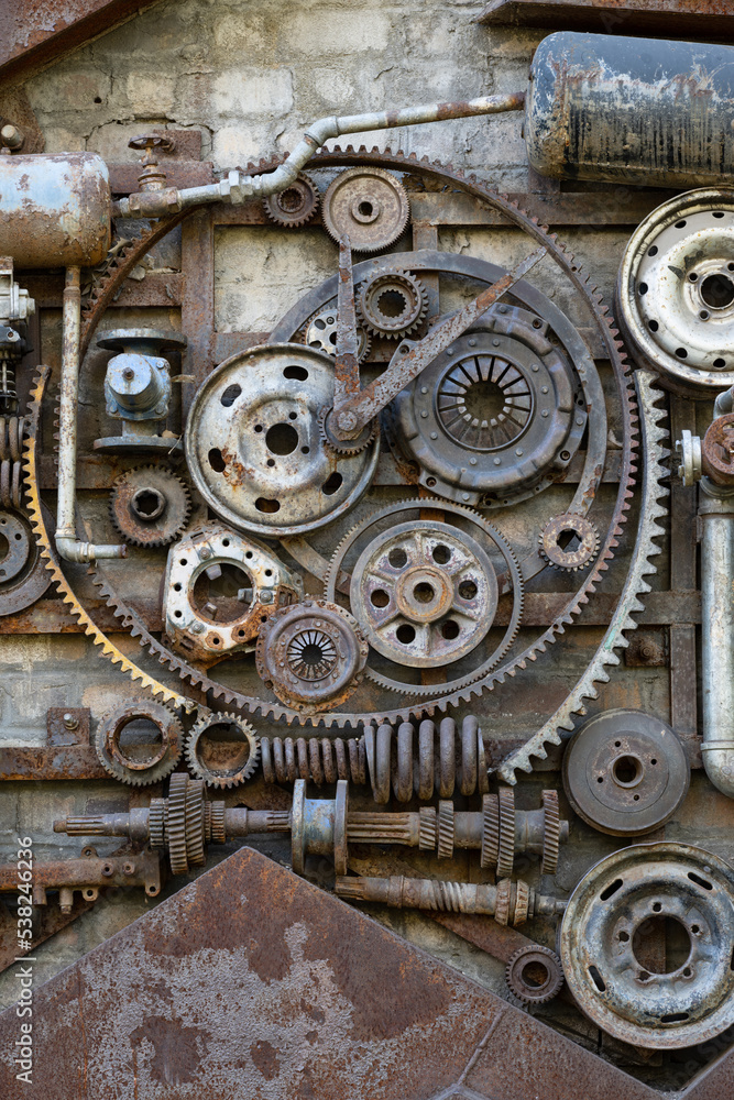 old rusty gear wheels, heavy industry