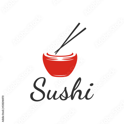 Chopstick Swoosh Bowl, Japanese Sushi Seafood logo design
