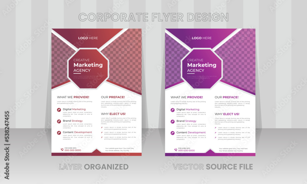 Professional clean and bold business flyer template, Modern corporate brochure cover design with geometric shapes, Trendy gradient colorful layout design, creative banner with powerful content