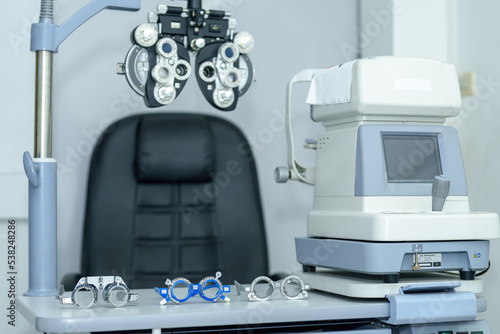 interior of a modern ophthalmological office in an optics store or clinic. professional diagnostics and treatment of vision.