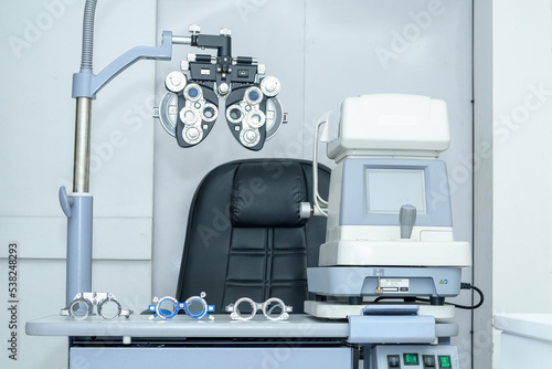 interior of a modern ophthalmological office in an optics store or clinic. professional diagnostics and treatment of vision. photo