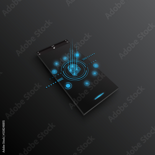 The modern smartphone is a futuristic concept. Mobile phone 3D on black background
