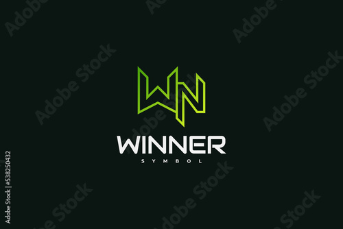Abstract Initial W and N Logo Design with Line Style. WN Monogram Logo in Green Gradient Concept. Suitable for Business or Technology Logo © Resdika