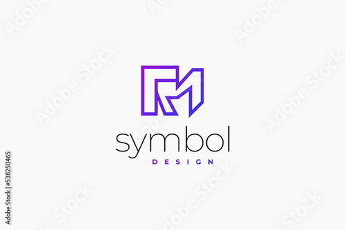 Abstract Initial Letter R and M Logo Design. RM Logo with Line Style in Purple Gradient Concept. Suitable for Business or Technology Logo